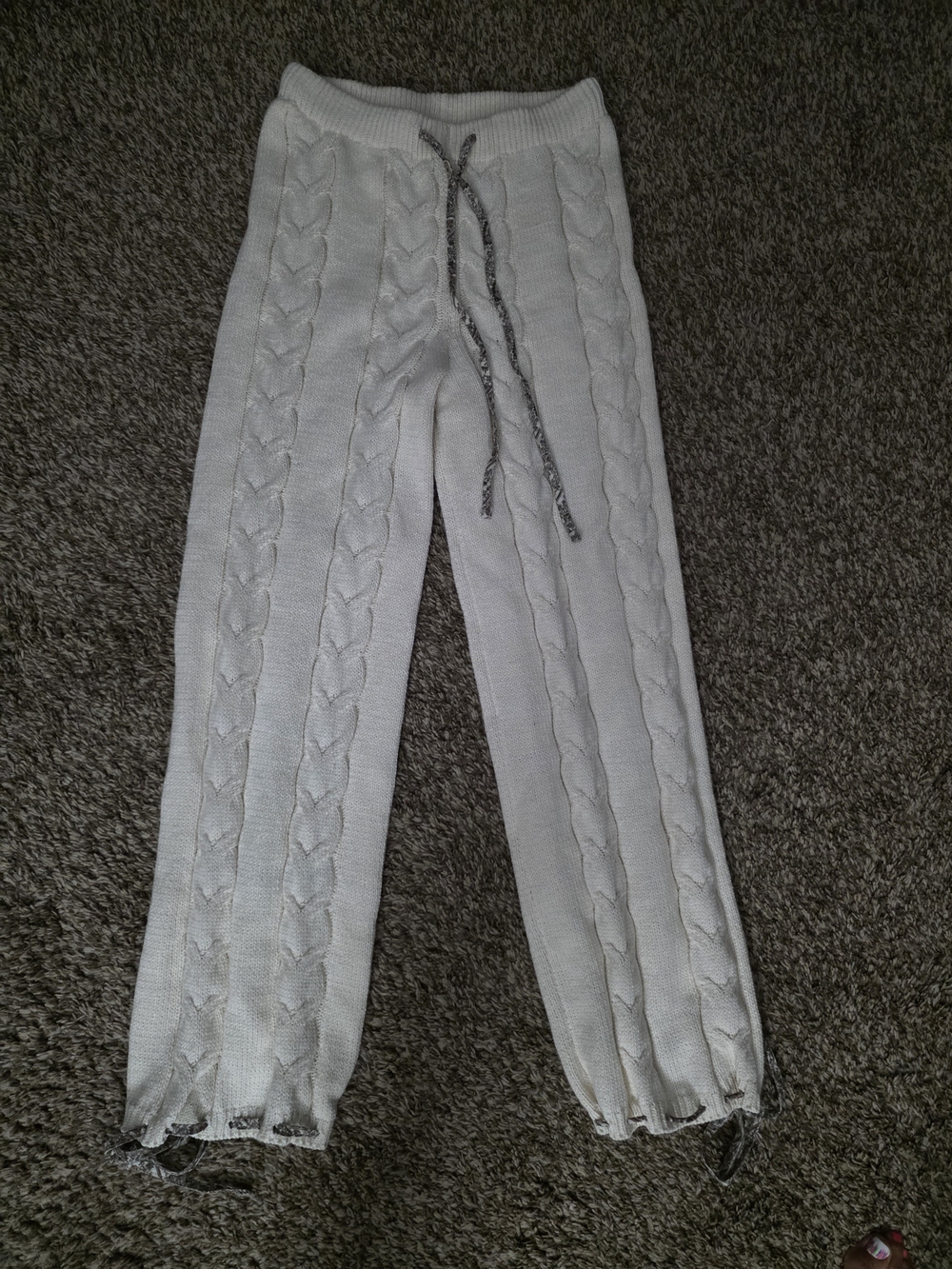 Cozy Cable Knit Kids Elastic Waist Pants - White